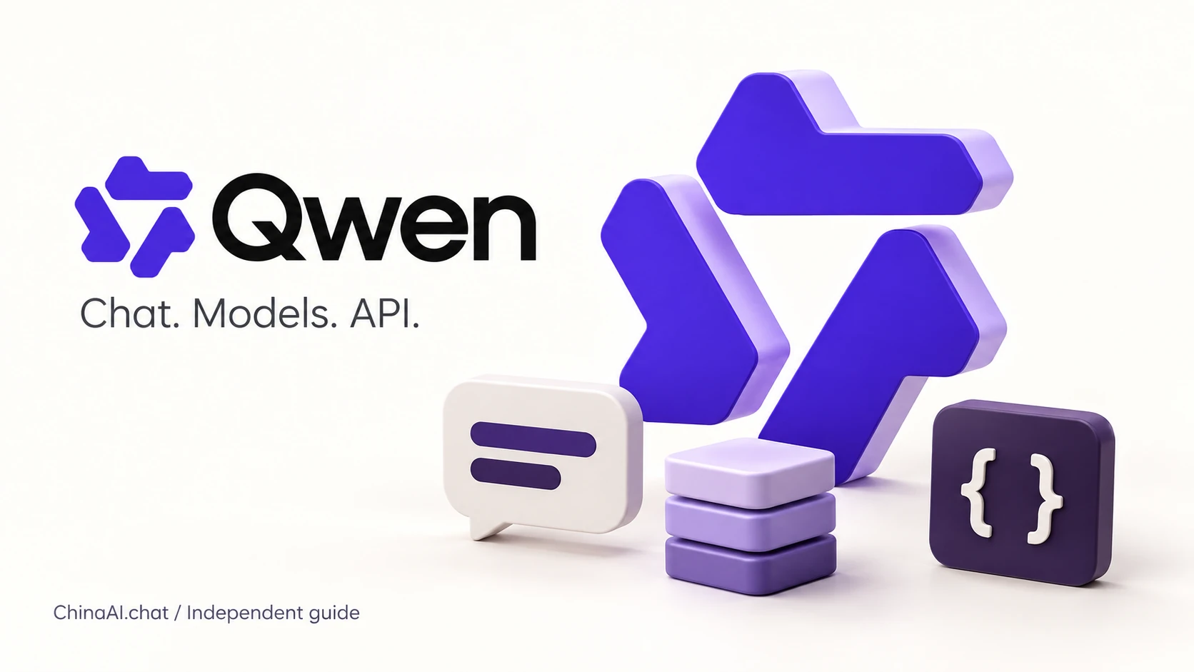 Qwen AI illustration with its emblem and symbols for chat, models and API access.
