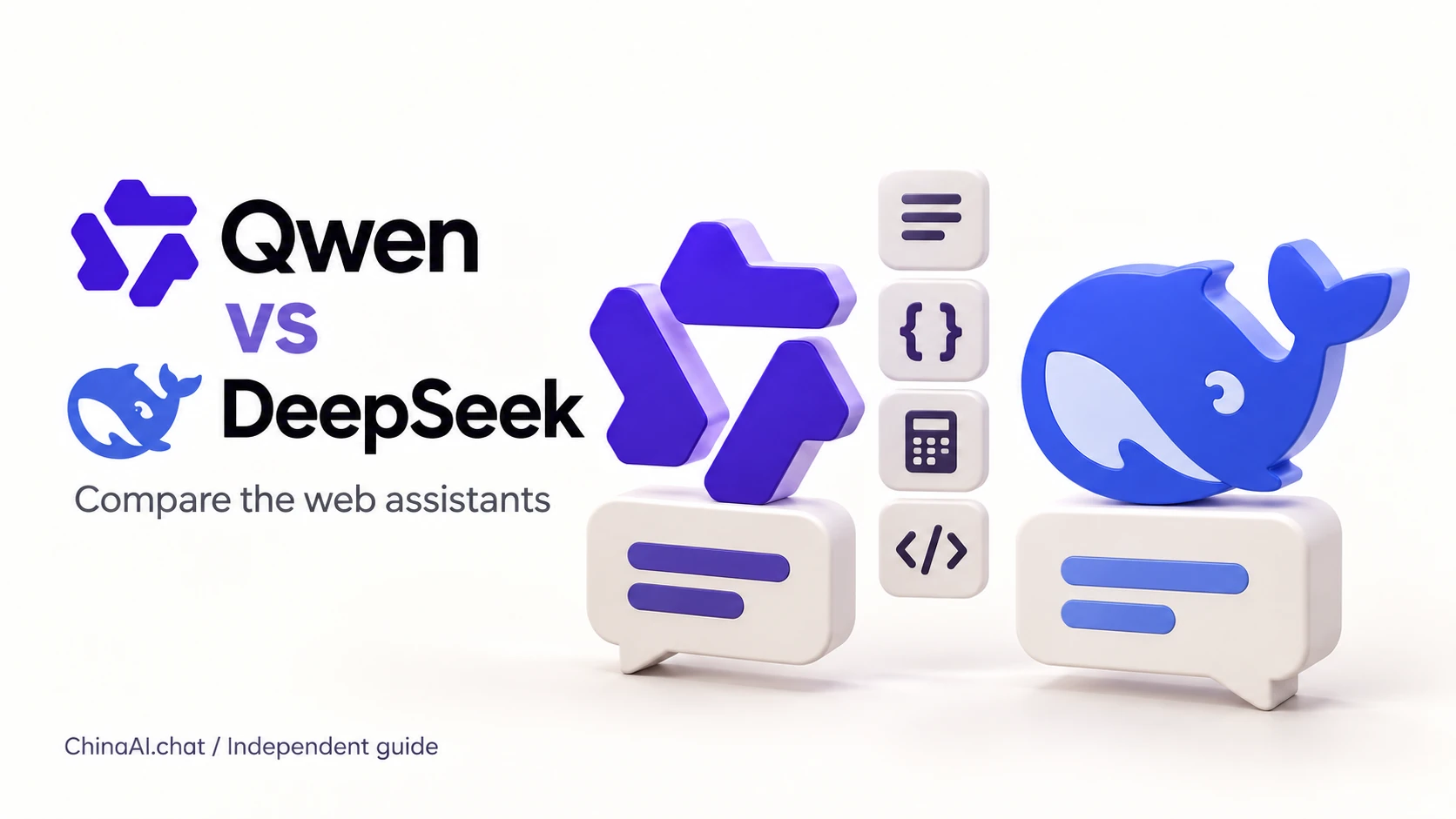 Qwen and DeepSeek illustrated side by side with summarization, data, calculation and coding task symbols.